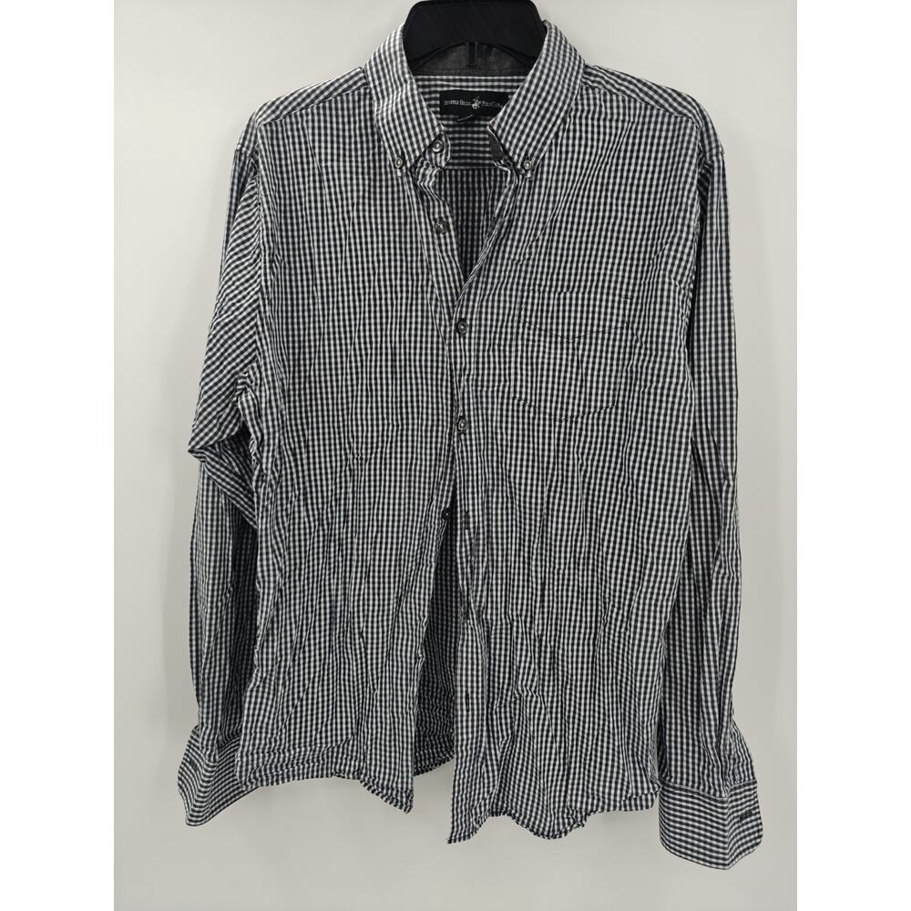Beverly Hills Polo Club Sz L Cotton Blend Button Up Long Sleeve Blue Black White